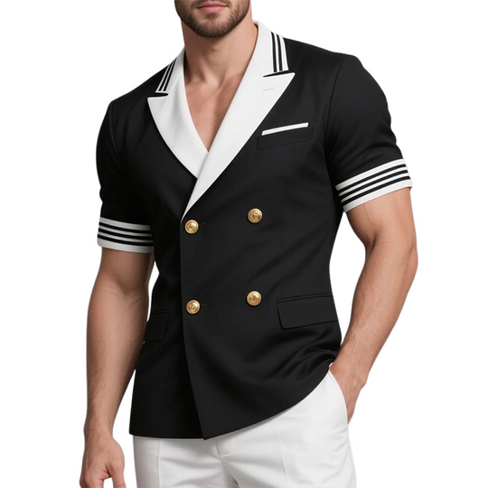Men's Lapel Double Breasted Short Sleeve Blazer DTT25071520