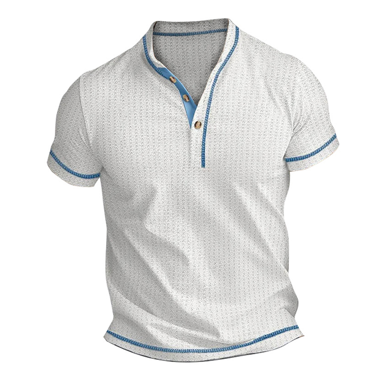 Men's Contrast Waffle Short Sleeve Henley T-Shirt DTT25061804