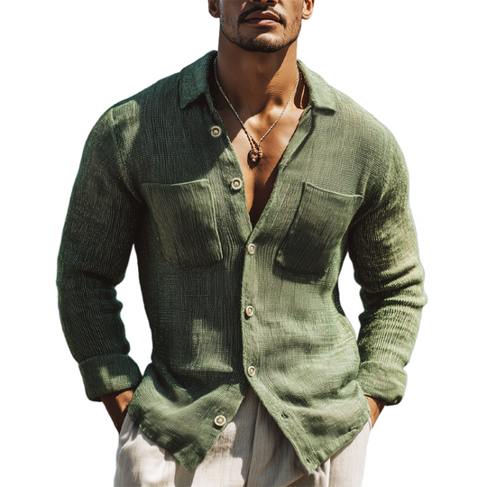 Men's Classic Knit Button-Down Long Sleeve Shirt DTT25081210