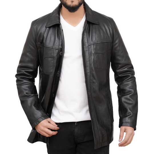 Men's Casual All-match Lapel Single-breasted Leather Jacket 9893974376632