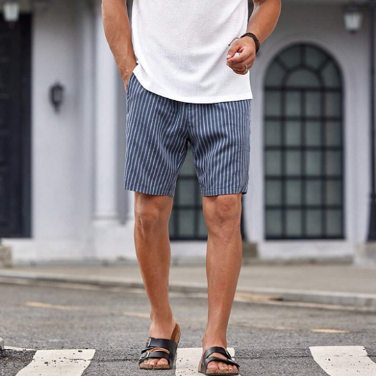 Men's New Summer Classic Casual Elastic Waist Loose Vertical Striped Cotton And Linen Shorts DTT25060309