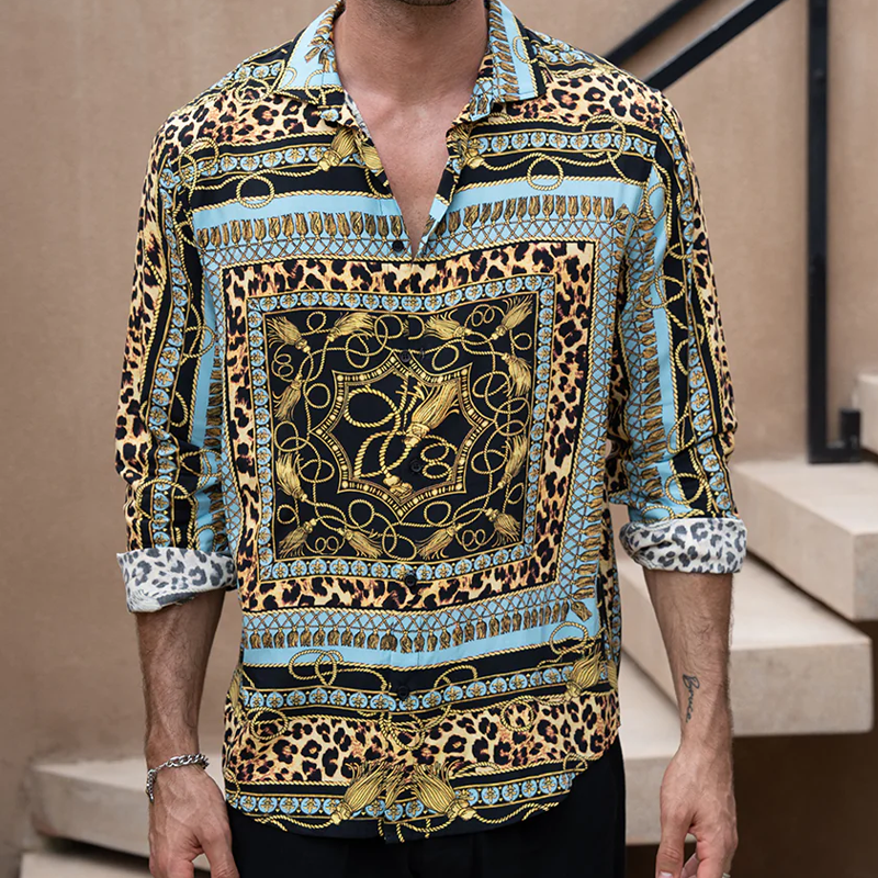 Men's Classic Vintage Cotton Blend Printed Long Sleeve Shirt DTT25071702