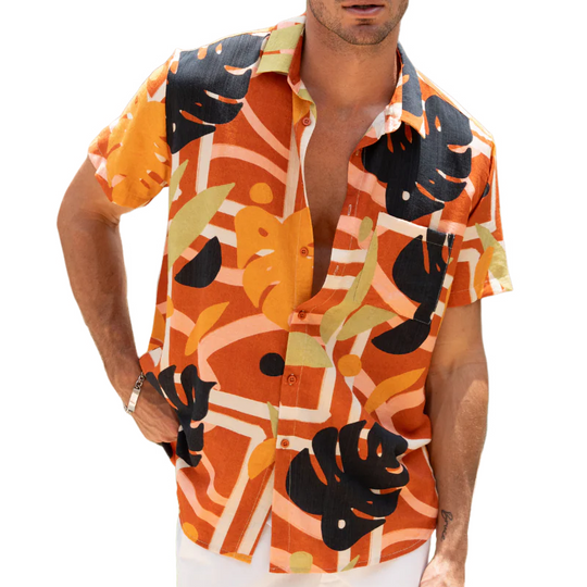 Men's Spring And Summer Fashion Casual Tencel Cotton Blended Printed Short Sleeve Shirt DTT25071110