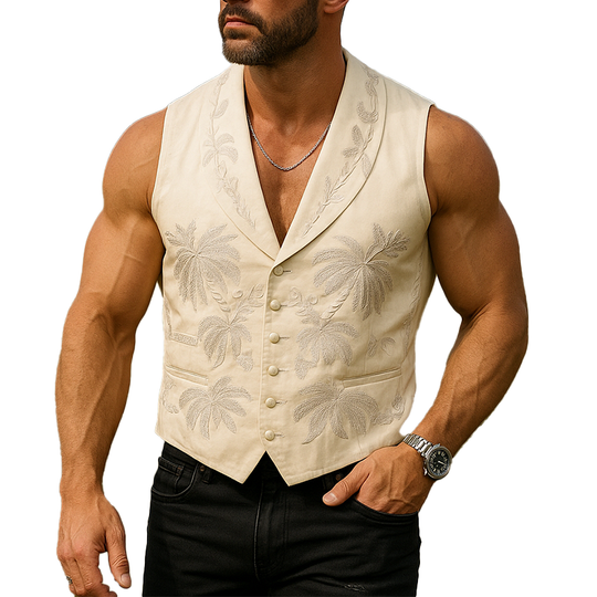 Men's Summer Fashion Embroidery Cotton Blend Sleeveless Vest DTT25070114