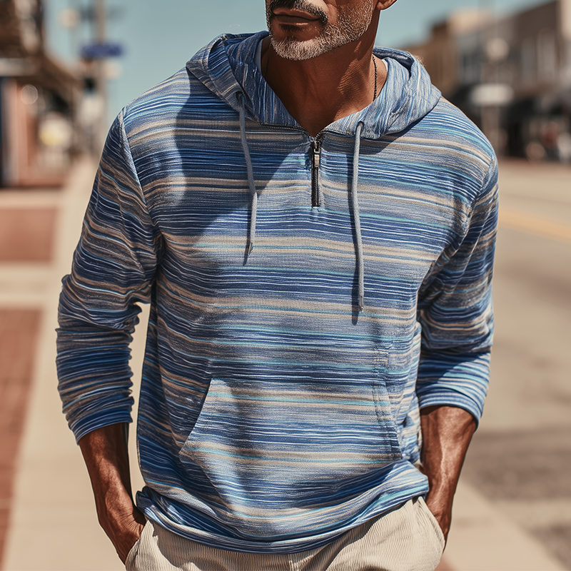 Men's Fashion Striped Print Cotton Blend Hooded Sweatshirt DTT25081812