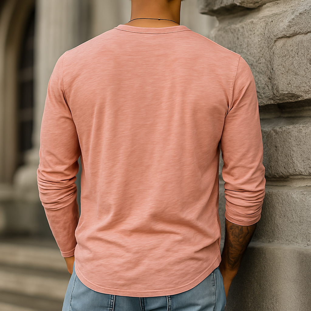 Men's Spring And Summer Casual Tough Style Henry Collar Bamboo Cotton Long Sleeve T-Shirt DTT25082007