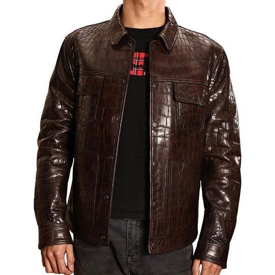 Men's Casual Lapel Croc-effect Leather Jacket 9885321330872