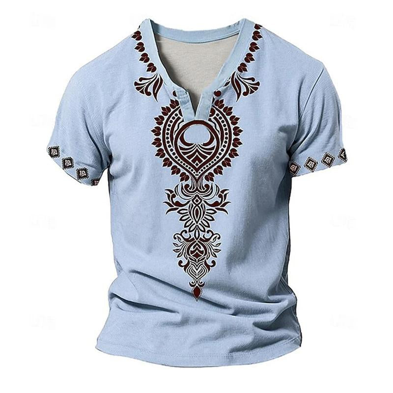 Men's Loose Printed Small V-Neck Short Sleeve T-Shirt 9261141819576