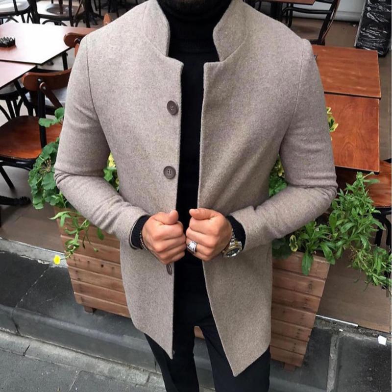 Men's Retro Casual Solid Color Mid-Length Single-Breasted Coat 9261105447096