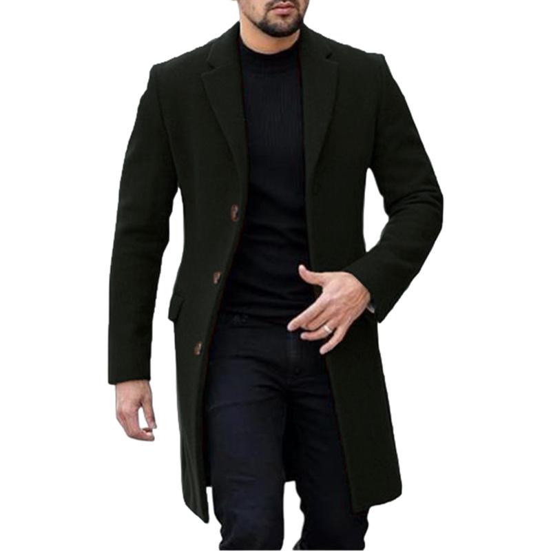 Men's Solid Color Single-breasted Mid-length Coat 9261103743160
