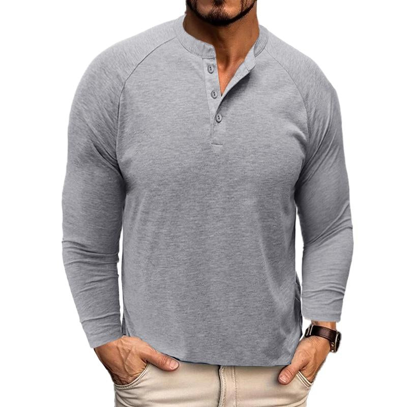 Men's Casual Solid Color Henley Collar Raglan Long Sleeve T-Shirt 9261136380088