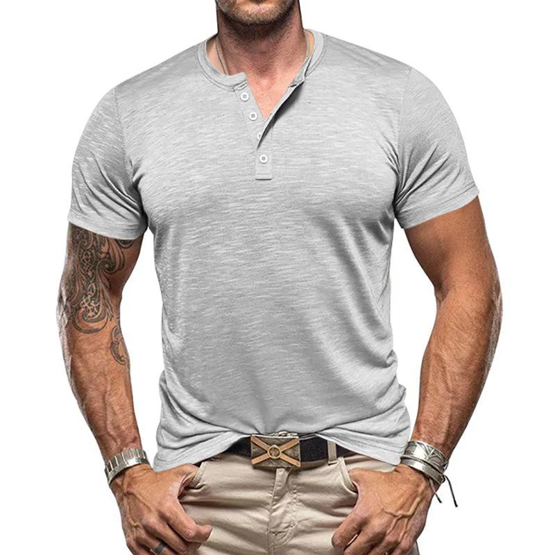 Men's Casual Henley Collar Short Sleeve T-Shirt 9261122551992