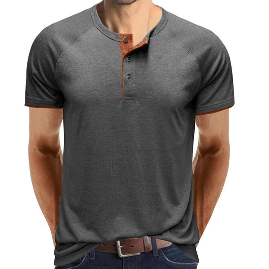 Men's Casual Contrasting Henley Collar Short Sleeve T-Shirt 9261135528120