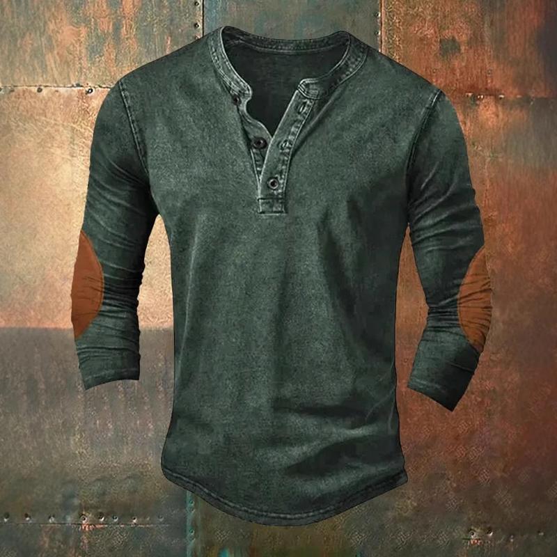 Men's Printed Vintage Button Pullover Long Sleeve T-Shirt 9261139427512