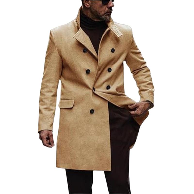 Men's Solid Color Double-breasted Stand Collar Coat 9261105217720