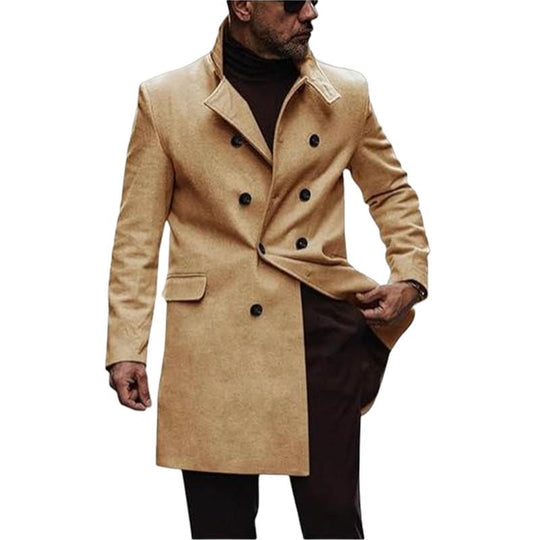 Men's Solid Color Double-breasted Stand Collar Coat 9261105217720