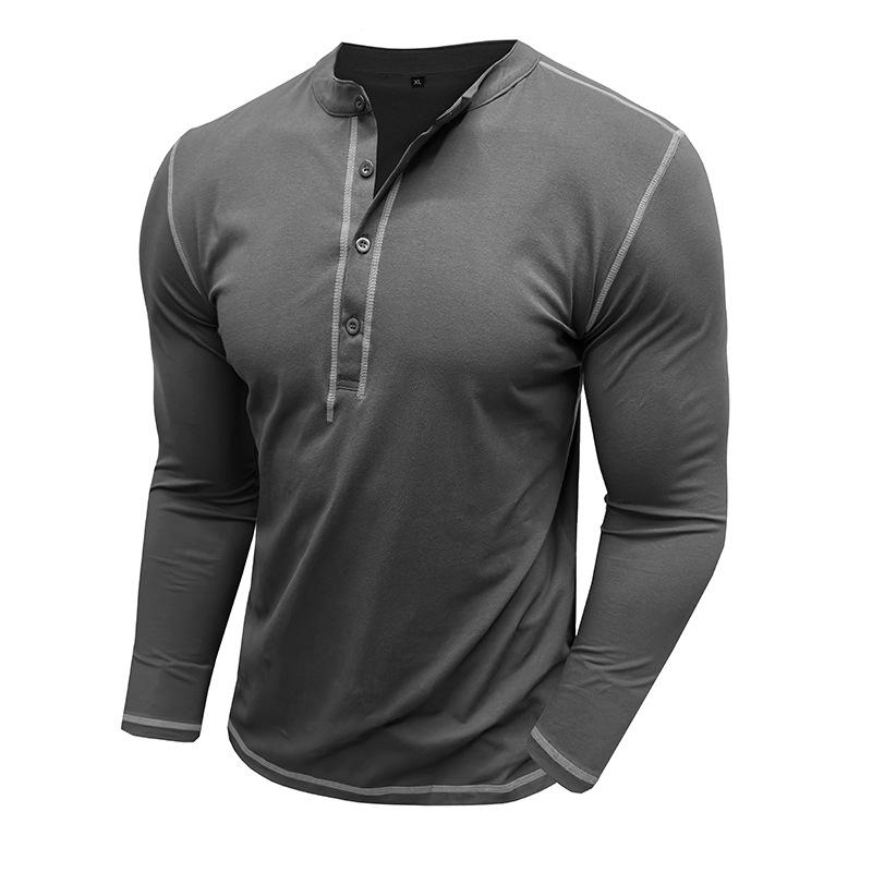 Men's Vintage Contrast Henley Collar Slim Fit Long Sleeve T-Shirt 9261136543928
