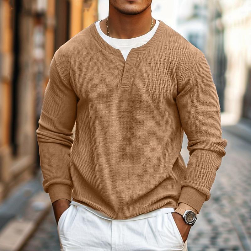 Men's Contrast Waffle Long Sleeve Sweatshirt 9887382831288