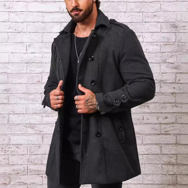 Men's Stylish Solid Color Lapel Mid-length Coat 9261112459448