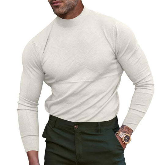 Men's Solid Color Short High Collar Long Sleeve Slim T-shirt 9261136117944