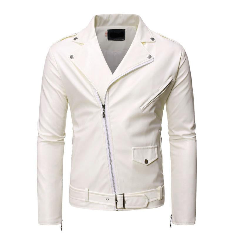 Men's Vintage Biker Slim Lapel Diagonal Zipper Leather Jacket 9261088211128