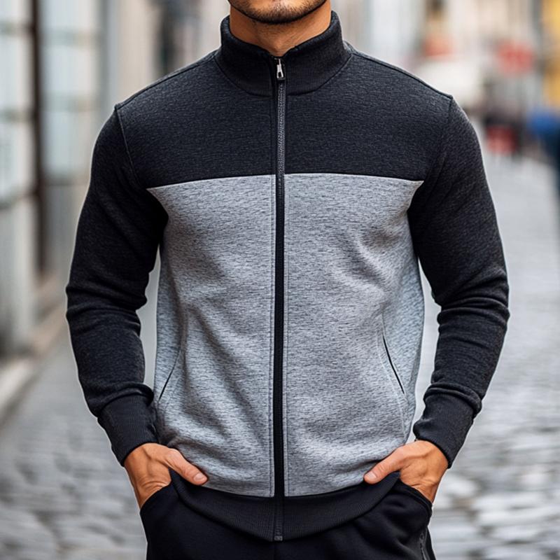 Men's Retro Casual Colorblock Stand Collar Zipper Sweatshirt 9267508281528