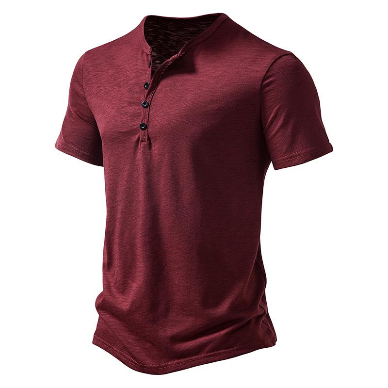 Men's Slub Cotton Henley Collar Short Sleeve T-shirt 9261127532728