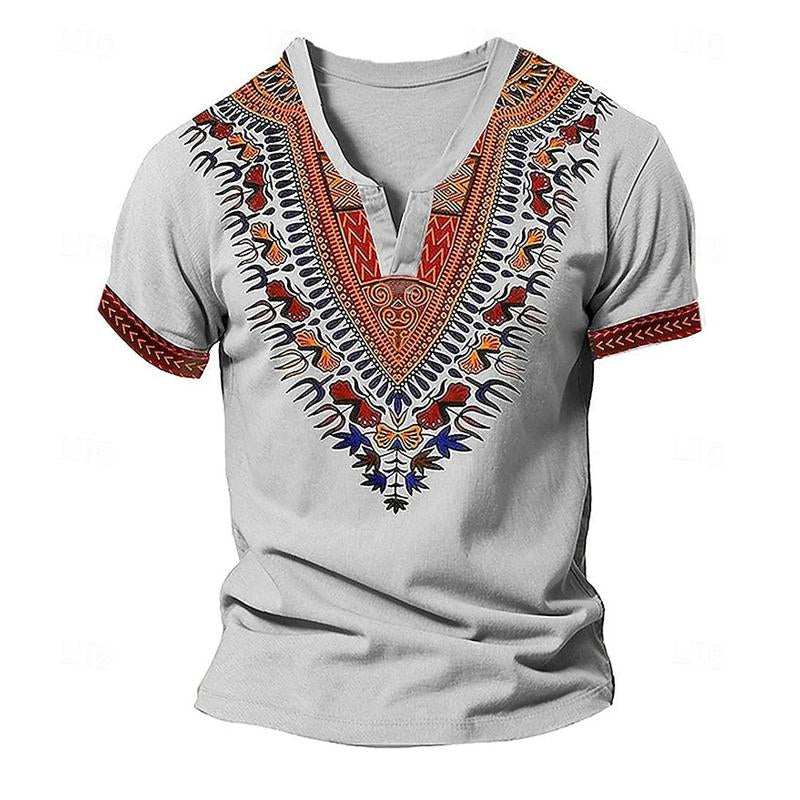 Men's Loose Printed Small V-Neck Short Sleeve T-Shirt 9261141819576