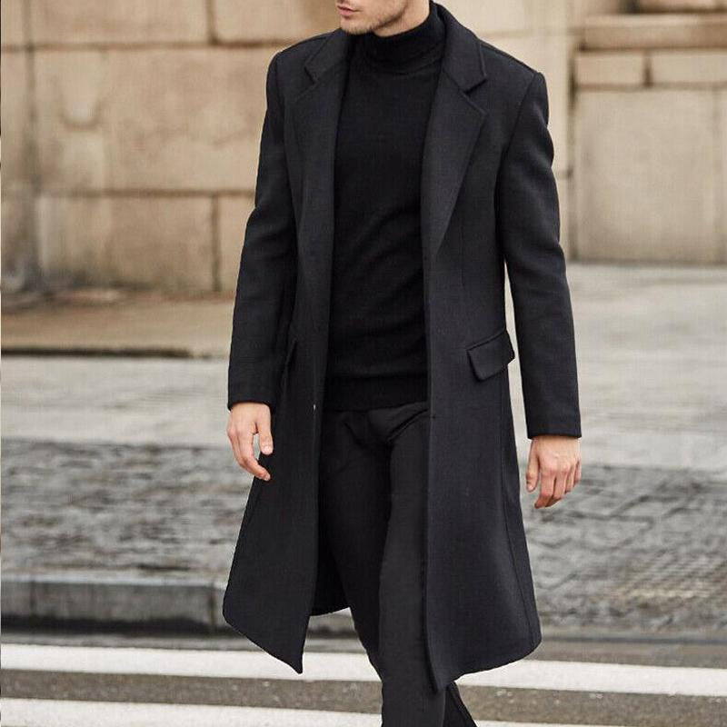 Men's British Style Solid Color Long Coat 9261109510328