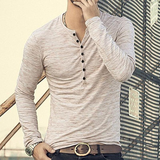 Men's Round Neck Solid Color Henley Shirt 9261122257080