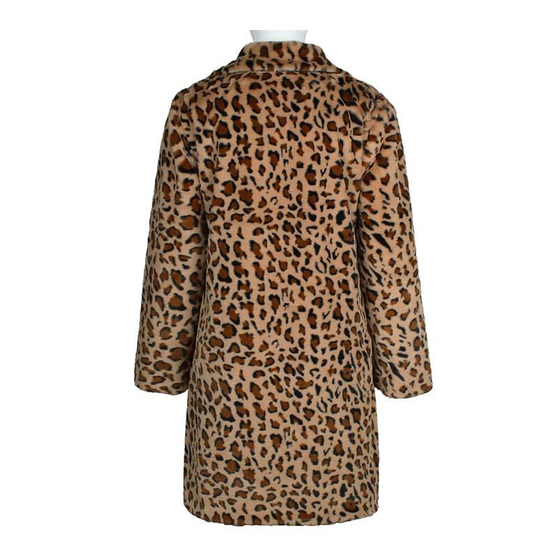Men's Classic Casual Leopard Plush Faux Fur Suit Collar Mid-Length Coat 9261110132920