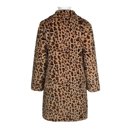 Men's Classic Casual Leopard Plush Faux Fur Suit Collar Mid-Length Coat 9261110132920