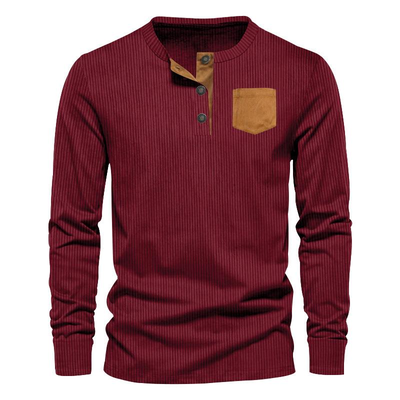 Men's Casual Corduroy Long Sleeve Henley T-Shirt 9261141065912