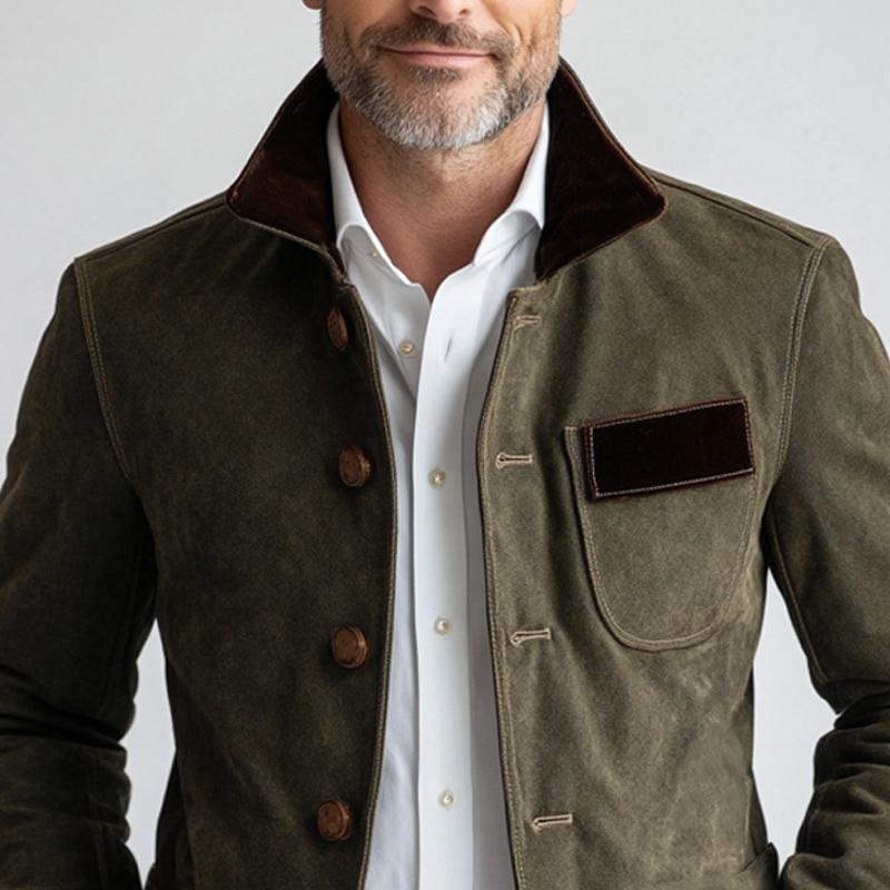 Men's Vintage Suede Patch Collar Button-down Jacket 9878729130168