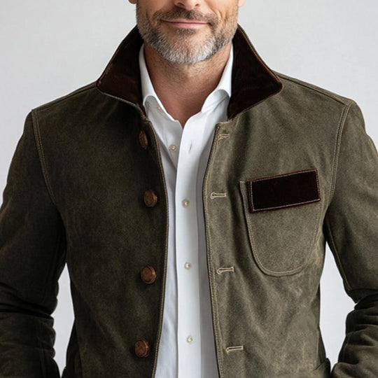 Men's Vintage Suede Patch Collar Button-down Jacket 9878729130168