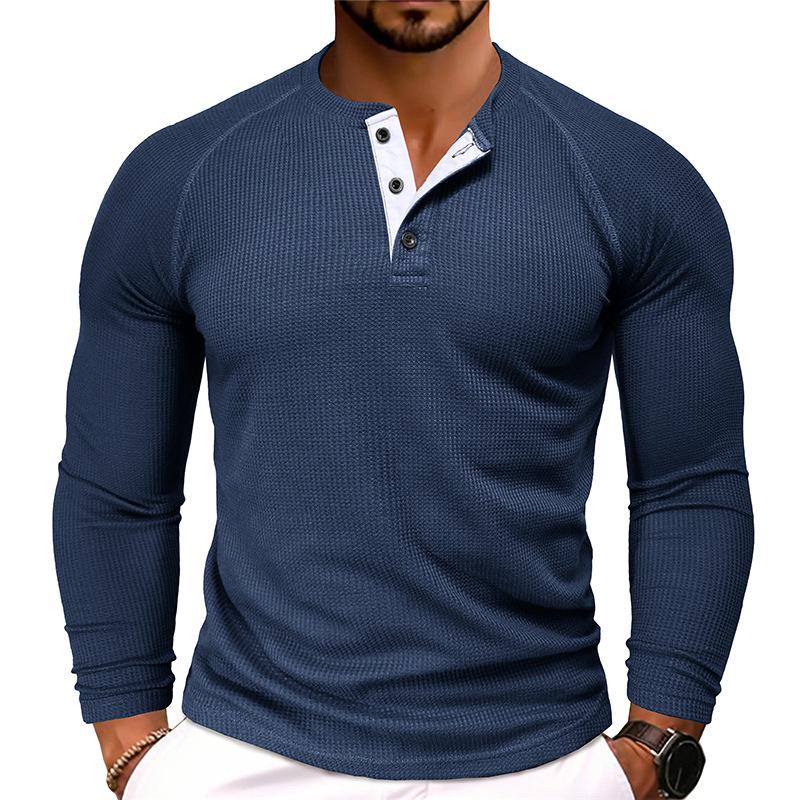 Men's Casual Round Neck Waffle Long Sleeve T-Shirt 9261135954104