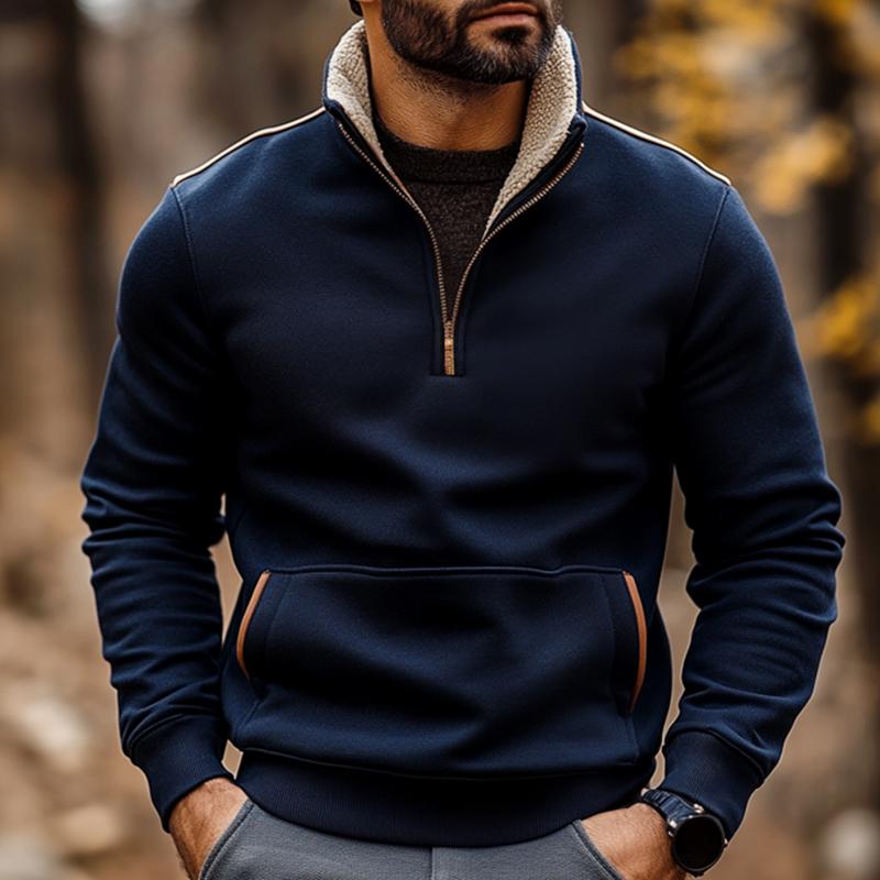 Men's Retro Casual Colorblock Plush Collar Sweatshirt 9873140711608