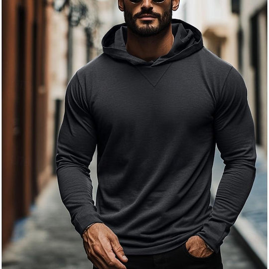Men's Casual Solid Color Hooded Long Sleeve T-Shirt 9261140836536