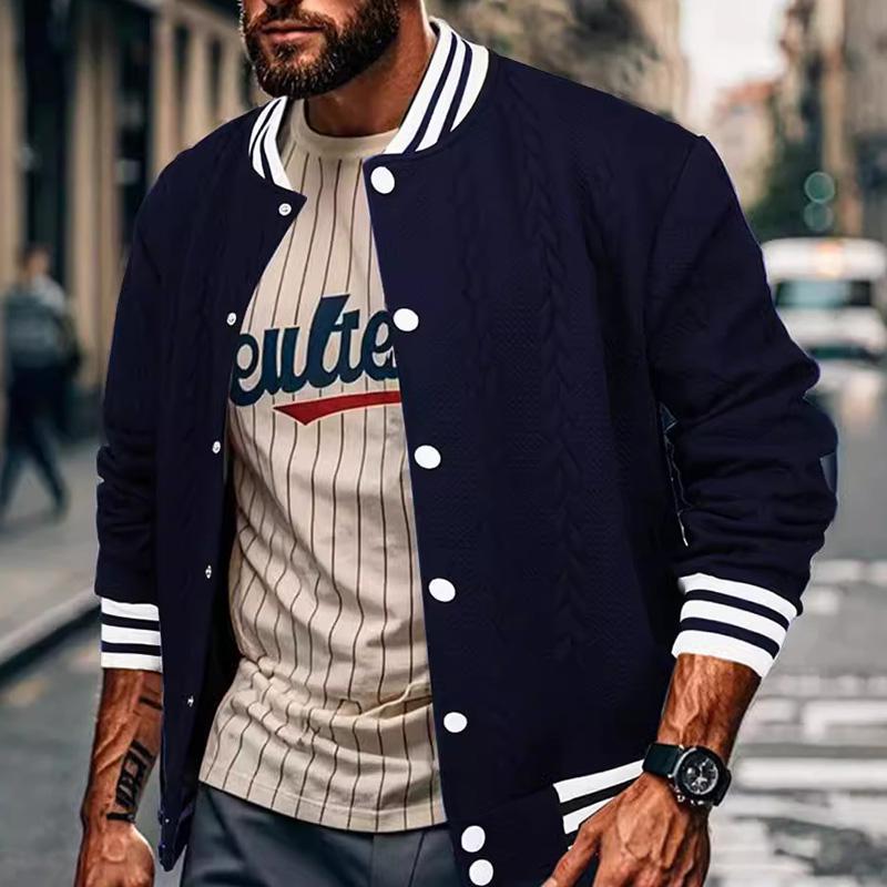 Men's Casual Single Breasted Cardigan Baseball Jacket 9261088735416