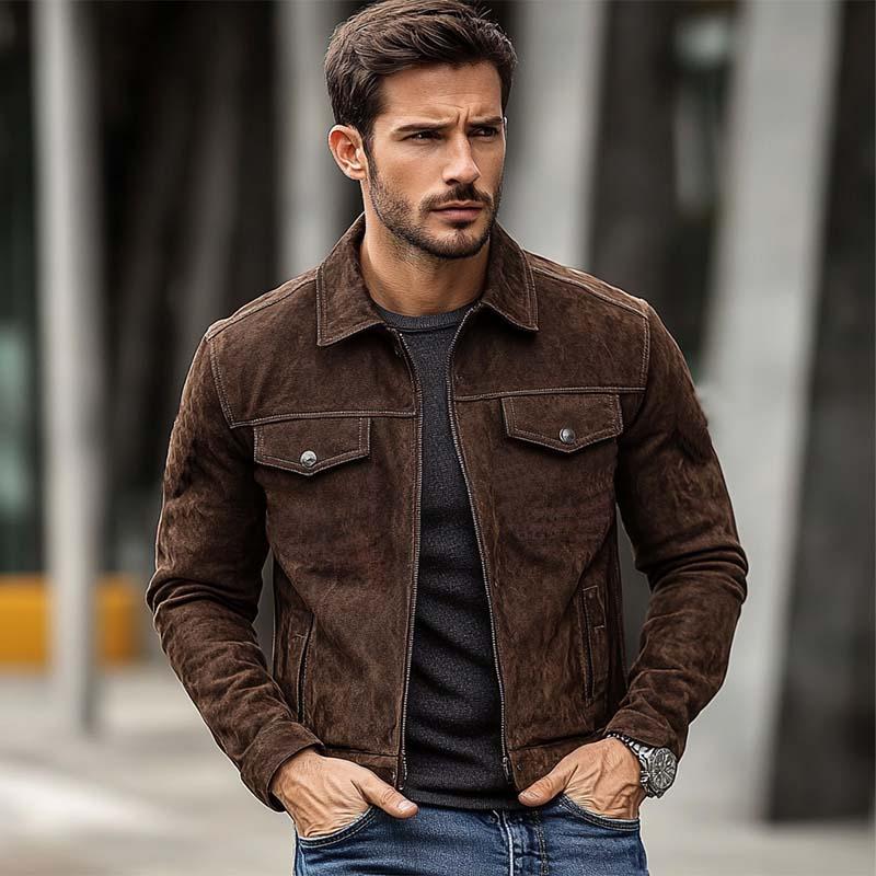 Men's Classic Casual Slim Fit Suede Jacket 9877641789624