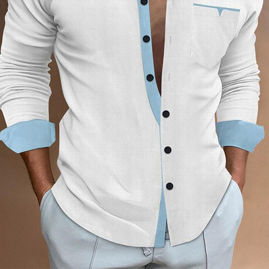Men's Contrast Lapel Long Sleeve Shirt 9885320708280