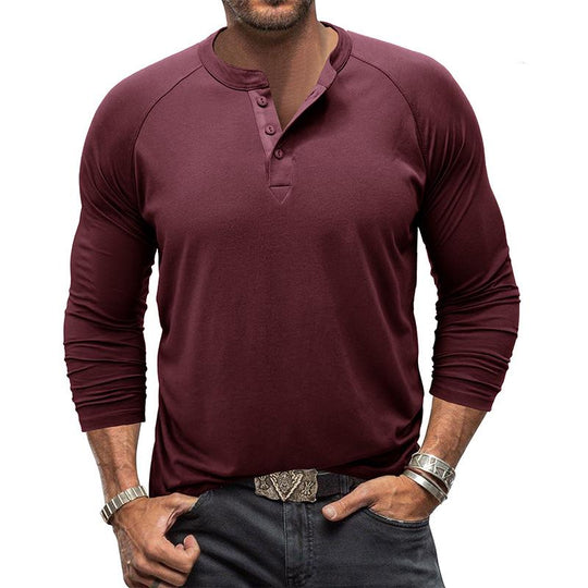 Men's Casual Solid Color Henley Collar Raglan Long Sleeve T-Shirt 9261136380088