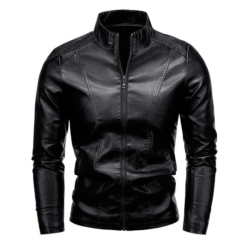 Men's Stand Collar Zip Leather Jacket 9261080871096