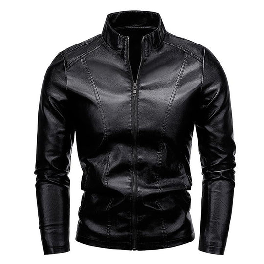 Men's Stand Collar Zip Leather Jacket 9261080871096