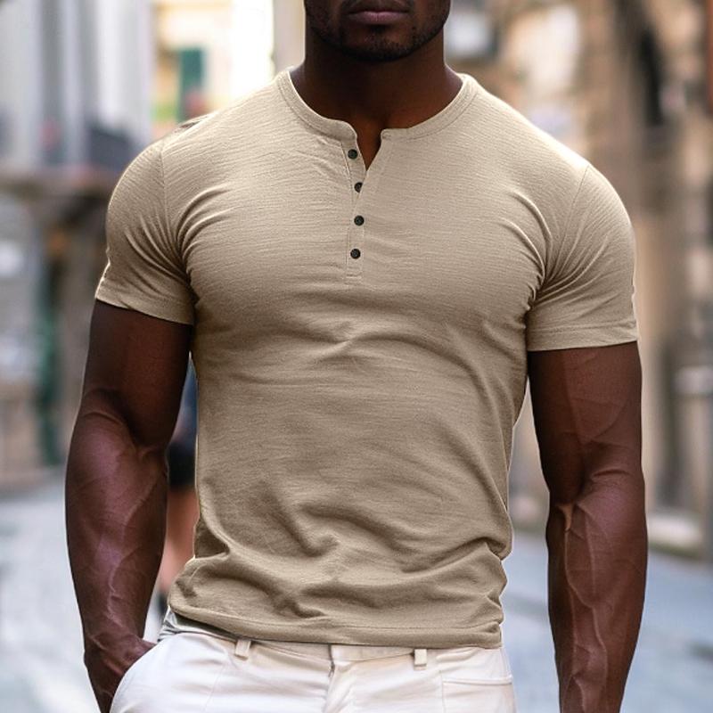 Men's Solid Henley Short Sleeve T-Shirt 9261136871608