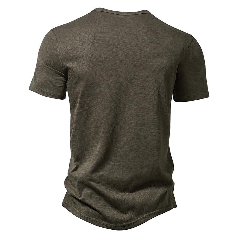 Men's Slub Cotton Henley Collar Short Sleeve T-shirt 9261127532728