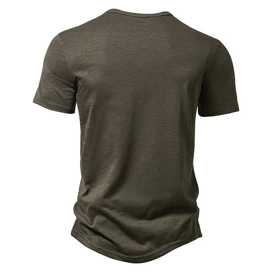 Men's Slub Cotton Henley Collar Short Sleeve T-shirt 9261127532728