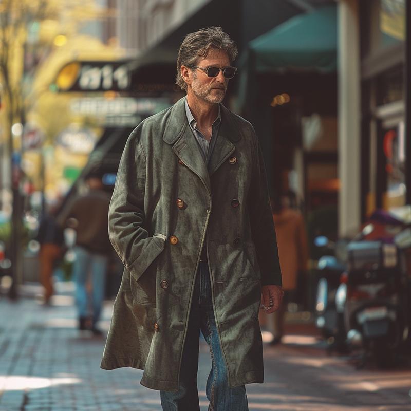 Men's Vintage Suede Double Breasted Trench Coat 9261107511480