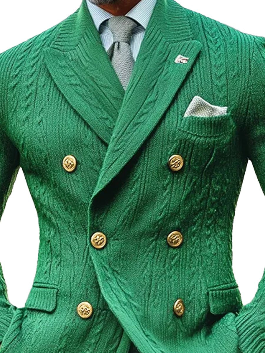 Men's Double Breasted Lapel Cable Knit Cardigan Blazer 9888735527096