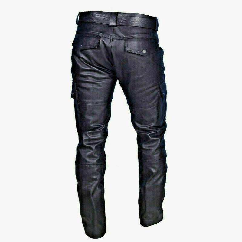 Men's Vintage Multi-Pocket Slim Fit Faux Leather Pants (Belt Excluded) DTT25082010